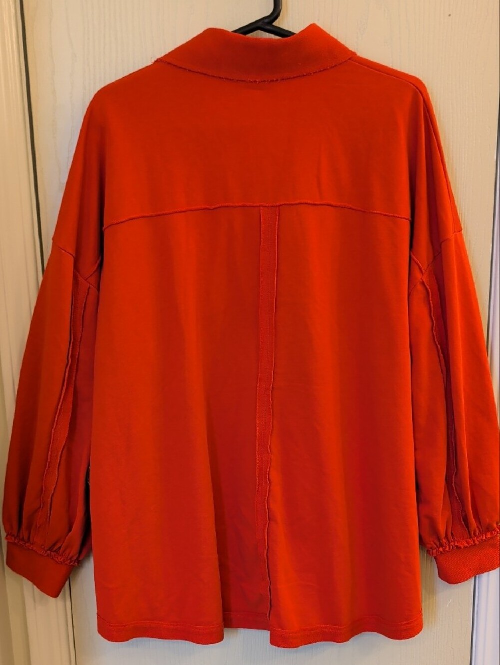 Fantastic Fawn Red Oversized Utility Jacket Size M 100% Cotton Button Front - Picture 3 of 6